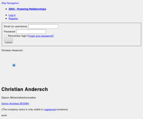 andersch.net: Christian Andersch - Senior Architect BI/DWH - Financial Services | XING
Christian Andersch, Berlin, Management Consulting, Computer Software, Financial Services, Business Intelligence, Data Warehouse, Reporting, Data Mining, Scoring, Decision Engines