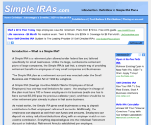 simpleiras.com: Simple IRAs - Home
Information and explanation of what simple iras are, how they work, basic requirements, advantages & disadvantages of simple ira plans.