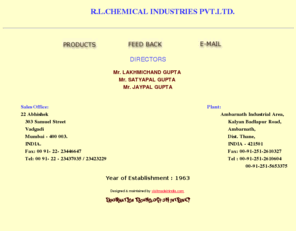 rlchemical.com: R. L. Chemical Industries Pvt.Ltd. Products Manufactured rl chemical industries,mandelic acid,methenamine mandelate usp,phenylethylamine,methlbenzylamine,mandelamine,l-mandelci acid,r-(-)mandelic acid,s-( )-mandelic acid,cyclandelate,l( )mandelic acid,D(-) mandelic acid
R. L. Chemical Industries Pvt. Ltd. are manufacturers and exporters of Cyclandelate, Methenamine, Mandelate USP 23, Mandelic Acid.