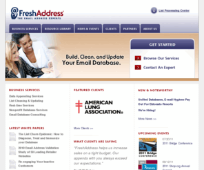 bounced-email.com: The Email Address Experts - FreshAddress, Inc.
Build, clean, and update your email database.  FreshAddress offers email change of address (ECOA), B2C and B2B email appending, list hygiene, and real-time email validation.