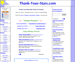 thankyourstars.net: Thank You Poems - Inspirational Poems - Words of Appreciation
Thank you poems, inspirational poems, words of appreciation, and more. Thank your stars on birthdays, anniversaries, holidays. Make every day special!