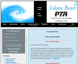 solanabeachpta.org: Solana Beach PTA
The Solana Beach PTA serves the Solana Vista and Skyline Elementary Schools.