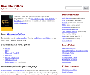 diveintopython.org: Dive Into Python
 This book lives at .  If you're reading it somewhere else, you may not have the latest version.