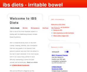 ibs-diets.com: IBS Diets - irritable bowel syndrome diets and information
IBS Diets provides information about ibs, ibs diets, irritable bowel syndrome, irritable bowel syndrome diets and more