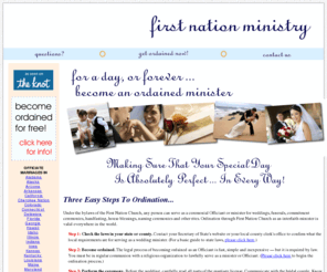 firstnationministers.net: Become Ordained Today - Free Wedding Minister License
Become a legally ordained minister and officiant for weddings, funerals and other rites through the American Council of Wedding Officiants.