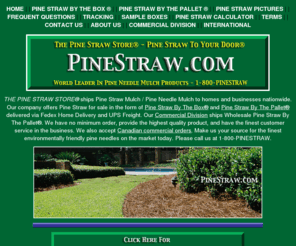 pineneedlestoyou.com: Pine Straw Store® - Pine Straw To Your Door® 1-800-PINESTRAW
Pine Straw By The Box®. - Pine Straw By The Pallet®. - Pine Needles By The Box®. - Pine Straw Mulch / Pine Needle Mulch Shipped Residential and Commercial.