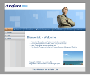 avefaro.com: Home - Avefaro S.L.
Avefaro S.L., especializada en consultoría técnica para mejorar la seguridad de hoteles y viviendas privadas. Ofrecemos servicios de ayuda para extranjeros jubilados y traducciones alemán, inglés