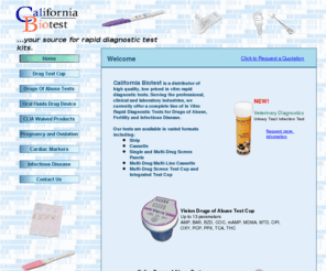 californiabiotest.com: California Biotest
Distributor of rapid diagnostic test kits, drug tests, saliva tests doa test, fertility tests, imfectious disease tests, urine tests.