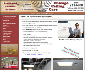 cleaningceilings.com: Chicago Ceiling Care
Residential, commercial and industrial wall and ceiling cleaning.  Serving the Greater Chicago area.
