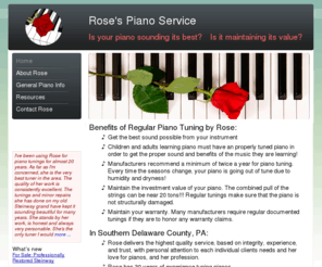 rosetune.com: Rose Winstanley-Trefz Piano Service and Tuning. Delaware County, PA.
Rose's Piano Service. The tuner to call in Delaware County, PA.