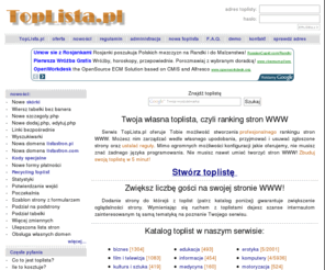 listastron.com: TopLista.pl - Twoja własna toplista
Załóż swoją własną profesjonalną, w pełni konfigurowalną toplistę. Dodaj URL do toplisty. Wypromuj stronę.