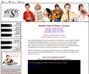 academymusic.org: Oakville, Georgetown, ON - Music Lessons - Piano, Guitar, Vocal

With locations in Oakville, Burlington, and Georgetown the Academy of Music and Dance provides music lessons and dance classes in a friendly and professional environment for young and old alike.