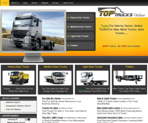 toptrucksonline.com: Used Trucks Online, Trucks For Sale by Owner, Online Trucks For Sale, Mack Trucks, Semi Trucks
Select all Used trucks for sale, trailers for sale and many more online from different categories and manufacturers at Top Trucks Online.