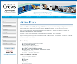 aircarecrews.com: Corporate Aviation Staffing - AirCare Crews
AirCare Crews Professional Staffing for Corporate Aviation, Pilots and Corporate Flight Attendants. FACTS Trained professionals.