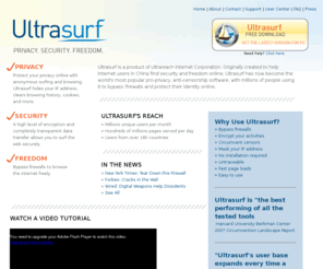 ultrareach.com: Ultrasurf - Free Proxy-Based Internet Privacy and Security Tools
Download Ultrasurf, a free proxy-based tool for internet privacy and security that allows you to bypass firewalls and protect your identity online.