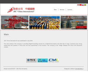 chintr.com: China International
JSC China International, containers, freight forwarding, engineering, wind power, green energy, konteinerių gabenimas, frahtavimas, krovinių ekspedijavimas, vėjo jegainės