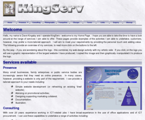 kingserv.org: KingServ - providing the personal touch, adding value
The Home Page of Dave Kingaby's service offerings inlcuding web design and development, consulting, trampoline & photography