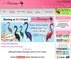 plastic-flamingos.info: Plastic pink lawn flamingos for Flamingo Flocking fundraisers, birthday surprises and special events.
pink plastic garden flamingos for lawn and garden decoration, parties, and flamingo fundraising, sold in pairs or in bulk. Decorate your parties with garden flamingos