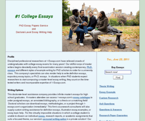 1-essays.com: College Essays
Subjects for essay sample ideas, writing essay assistance for an MBA grad student, and MBA writing help for a school essay.