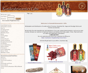 rgistore.com: Home  - Ramakrishnananda's Gifts Wholesale Incense, Oils, Herbal Resin incense, Smudge, Sage, Statues and soaps
 Wholesale Incense, Oils, Herbal Resin, Smudge, sage, resin incense, Statues, gifts, and soaps. 