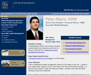 alepra.com: Peter Alepra, AWM - RBC Wealth Management - Cedar Rapids, IA
Peter Alepra, AWM is a RBC Wealth Management financial advisor in Cedar Rapids, IA