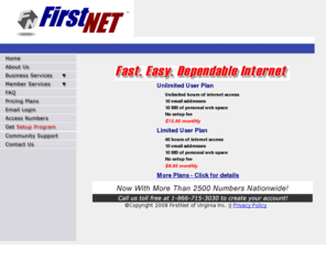 nexet.com: FirstNET of Virginia
FirstNET Corporation is Web Design, Internet Service and Technology Provider serving Central Virginia individuals and corporate clients.  Doing business in Virginia for over four years, FirstNET offers a full range of Internet Access Programs for our clients from Dial Up and ISDN through multiple T1