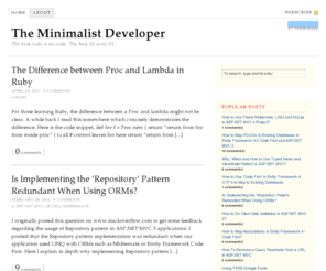 theminimalistdeveloper.com: ASP.NET MVC developer, Web Designer, Web Developer.
Blog about asp.net mvc, c#, web development, HTML, CSS and Jquery