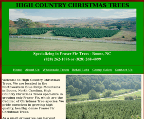 highcountrychristmastrees.com: High Country Christmas Trees - Specilizes in the Growing and Sale of
Fraser Fir Trees
High Country Christmas Trees is located in the Northwestern Blue Ridge Mountains of Boone North Carolina, specializing in growing only Fraser Fir Trees. We pride ourselves in the sale of high quality, healthy, dense Fraser Fir Christmas Trees.