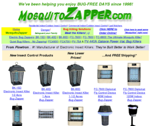 mosquito-zapper.net: bug zapper, mosquito, bugzapper, residential insect control,bug killer
MosquitoZapper.com offers the best bug zappers available. Killls mosquitoes, biting flies and other flying pests with an electrostatic charge in a non-clogging vertical killing grid. Visit and swat mosquitoes online! 