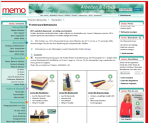 memotex.com: Frottierware/Bettwäsche bei memo - Leben und Arbeiten in Harmonie mit der Umwelt
Klimaneutraler Schnellversand mit rund 10.000 umwelt- und sozialverträglichen Produkten
 für Büro, Schule, Haushalt und Freizeit sowie (Büro-)Möbel und Werbemittel sowie ständig aktualisierte Sonderangebote runden den Online-Shop sinnvoll ab. Werbeartikel, Werbemittel & Werbegeschenke im memo Online-Shop. Profitieren Sie von unseren 19 Jahren Erfahrung, top Preisen und persönlicher Beratung..