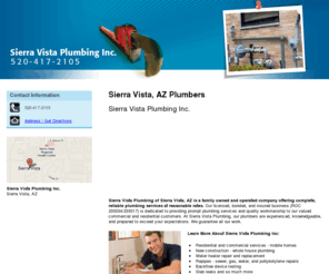 sierravistaplumbing.com: Plumbers Sierra Vista AZ - Sierra Vista Plumbing Inc 520-417-2105
Sierra Vista Plumbing of Sierra Vista, AZ offers commercial and residential plumbing services at reasonable rates. Call 520-417-2105 for all your plumbing needs