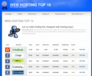 webhostingtop10.org: Web Hosting Top 10
Web Hosting Top 10. The top 10 cheapest web hosting providers.