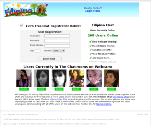 filipinochat.org: Filipino Chat Rooms - 100% Free Filipino ChatRooms
Filipino Chat Rooms - 100% Free to register and meet other filipino people from all around the world. Live filipino video chat for everyone. Join today!