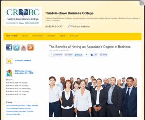 cambria-rowebusinesscollege.com: Cambria-Rowe Business College, Johnstown, PA
Cambria-Rowe Business College is a coeducational, post-secondary college offering a quality education to those seeking a career in business.