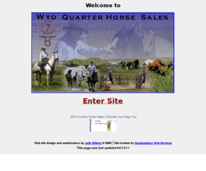 wyohorses.biz: WYO Quarter Horse Ranch
WYO Quarter Horse Sales in Thermopolis, Wyoming
is among the nation's elite Quarter Horse Gelding Sales and offers horses
carefully selected for quality, disposition and soundness.