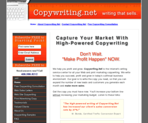 copywriting.net: Copywriting . Net
Copywriting . Net, the Internet's copywriting service center for Web and print marketing copywriting. We deliver the copywriting you must have to succeed, profit and grow in today's cutthroat business environment.