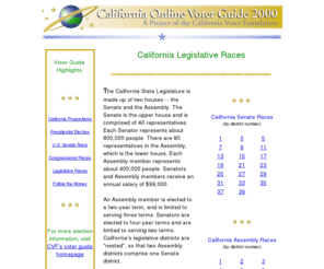 sawickiforcongress.com: California Online Voter Guide 2000 - A Project of the California Voter Foundation
The California Online Voter Guide 2000, a project of the California Voter Foundation, provides voters with nonpartisan election and political information.