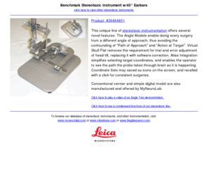 stereotaxic.net: Stereotaxic Instruments - The world's most complete line of animal stereotaxic instruments
myNeuroLab.com manufacturers stereotaxic instruments with unique features such as digital readouts, autoclaveability, heated plates and built in peltiers. Visit www.myneurolab.com