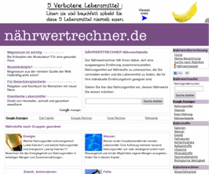 naehrwertrechner.de: NÄHRWERTRECHNER.DE - die interaktive Nährwerttabelle
Die Nährwerttabelle vom Nährwertrechner bietet die Möglichkeit, Kalorien, Fett, Eiweiß, Kohlenhydrate, Vitamine, Mineralstoffe, Spurenelmente und viele weitere Nährwerte einzelner Nahrungsmittel sowie ganzer Rezepte mit unterschiedlichen Mengenangaben zu ermitteln und zu addieren.