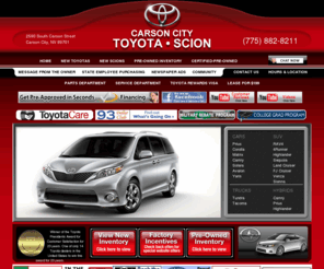 carsoncitytoyota.com: Toyota Dealership Carson City, Serving Northern Nevada, Reno, Tahoe, Elko, Fallon
Come get the small town feel at Carson City Toyota. Selling Toyota's and  Scion's to our friends in  Reno, Carson City,  Lake Tahoe, and  Fallon.  Come see us first for the best deal and buying experience on your next new Toyota or used car, truck or suv