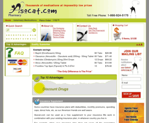 asocat.com: Veterinary Medications | Discount Pet Drugs
Discount pharmacy provides prescription drugs at your doorstep.  Save maximum percentage of money on your health cost annually by ordering from us.  Order your pet medication at cheap and discount price from our discount pharmacy.