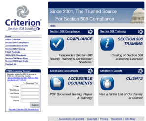 criterion508.com: Criterion 508 Solutions
Criterion 508 Solutions - Section 508 Compliance and Certification Solutions