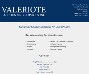 valerioteaccounting.com: Accounting & Book Keeping Services - Income Tax - Financial Planning - Guelph Ontario
Valeriote Accounting offers Accounting & Book Keeping Services, Income Tax, Payrool and Financial Planning in Guelph Ontario