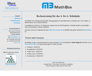 mathbox.de: MathBox - Rechentrainig für das 4. bis 6. Schuljahr
Die MathBox ist ein lehrplanunterstützendes Übungsprogramm für das Mathematik-Lerntraining in der 4. bis 6. Klasse, im Klassenzimmer und zu Hause einsetzbar.