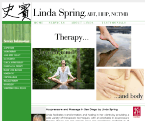 springhhp.com: Linda Spring, ABT, HHP, NCTMB - Acupressurist in San Diego, California
Acupressure and Massage in San Diego, California.