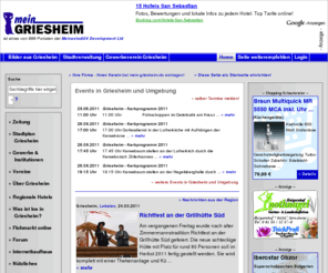 mein-griesheim.de: mein Griesheim
Online-Portal für die Stadt Griesheim. Wir bieten Ihnen einen Stadtplan, Gewerbeverzeichnis, Informationen über Vereine, einen Terminkalender für Griesheim, Flohmarkt, Busreisenportal und Auskunft über Postleitzahlen, Bankleitzahlen und Notrufnummern.