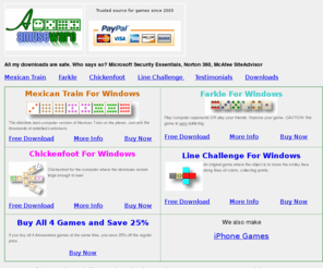 amuseware.com: Mexican Train, Farkle, and Chickenfoot Computer Games
Play Mexican Train, Farkle, and Chickenfoot on the computer against computer opponents.