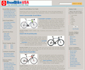 roadbikeusa.com: Used Road Bikes for Sale | Used Road Bike Superstore
Browse 100's of used road bikes for sale Nationwide. Compare road bike reviews on all of the top brands like: Trek, Cannondale, and Felt. Listings updated daily!