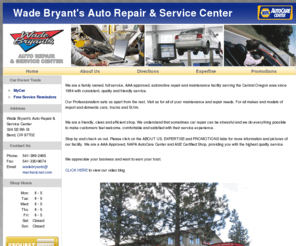 wadebryantsauto.com: Wade Bryant's Auto Repair & Service Center: Auto Repair, Maintenance & Service - Bend, OR
We are a family owned, full service, AAA approved, automotive repair and maintenance facility serving the Central Oregon area since 1984 with consistent, quality and friendly service.Our Professionalism sets us apart from the rest. Visit us for all of your maintenance and repair needs. For all makes and models of import and domestic cars, trucks and SUVs.