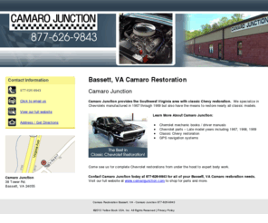 camarojunctionva.com: Camaro Restoration Bassett, VA - Camaro Junction 877-626-9843
Camaro Junction provides classic Chevy restoration services to Bassett, VA. Call 877-626-9843 for all of your camaro restoration needs.